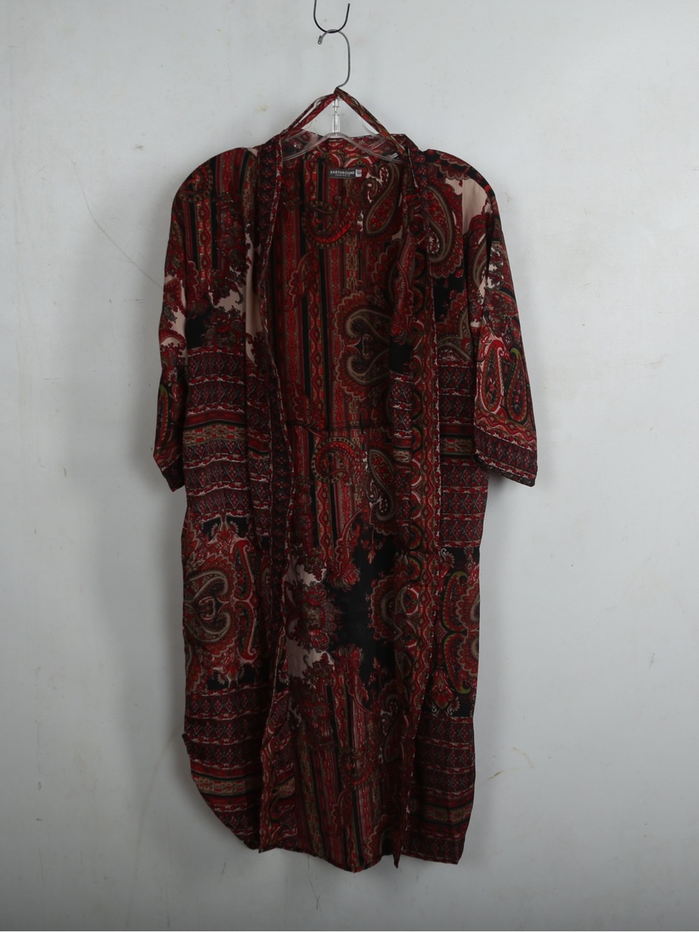 Paisley Open-Front Kimono Robe in Red and Black